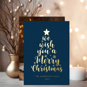Minimal Script Navy Blue Merry Christmas 