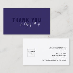 Minimal Script Navy Blue Thank You Logo Business Card