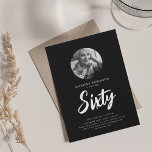 Minimal Script Photo 60th Birthday Party Black  Invitation<br><div class="desc">An elegant "60th Birthday" party invitation design with personalised photo,  modern typography and custom text.</div>