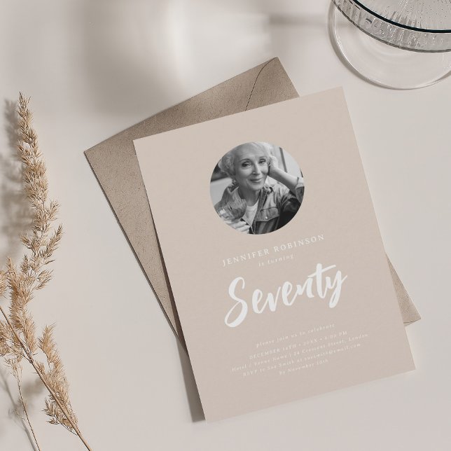 Minimal Script Photo 70th Birthday Champagne  Invitation (Minimal Script Photo 70th Birthday Champagne Invitation)