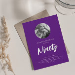 Minimal Script Photo 90th Birthday Purple  Invitation<br><div class="desc">An elegant "90th Birthday" party invitation design with personalised photo,  modern typography and custom text.</div>