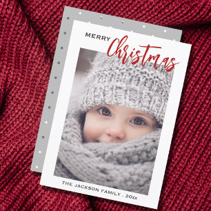 Minimal Script Photo Merry Christmas Holiday Card