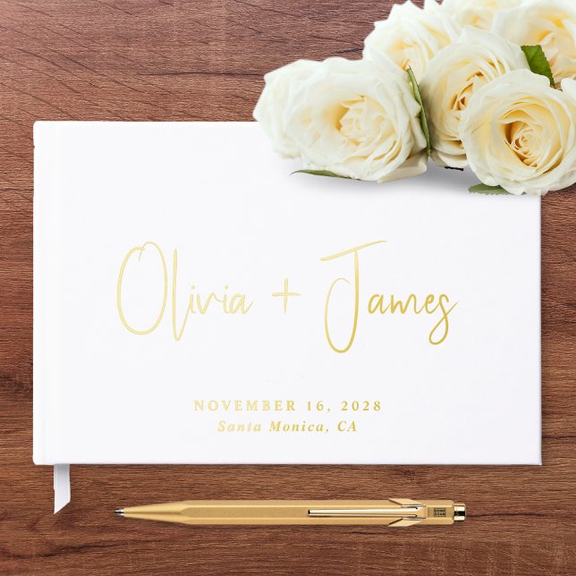 Minimal Script Photo White Wedding Guest Book (Creator Uploaded)