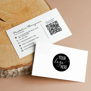 Minimal Script Professional Company Logo QR Code Business Card