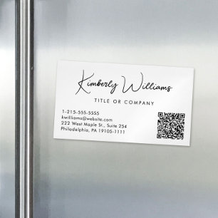 Minimal Script QR Code Professional Cream Magnetic Business Card