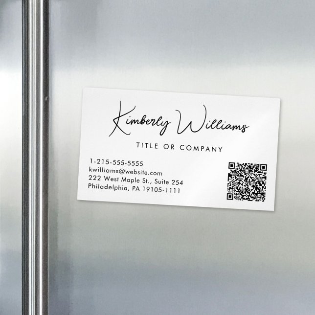 Minimal Script QR Code Professional Cream Magnetic Business Card (Creator Uploaded)
