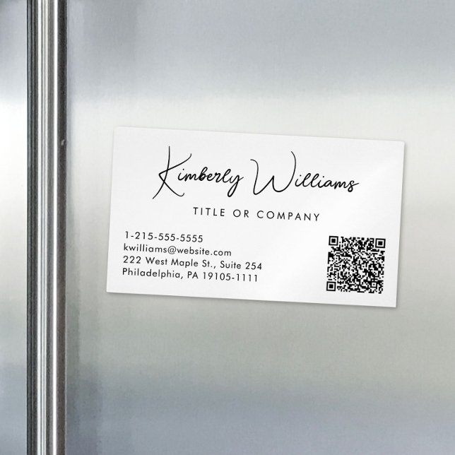 Minimal Script QR Code Professional Magnetic Business Card (Creator Uploaded)