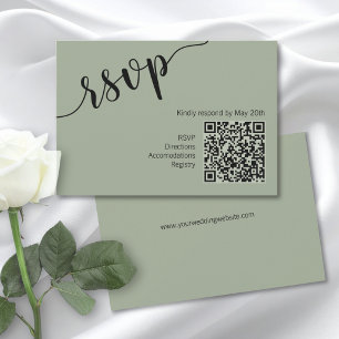 Minimal Script QR Code Sage Green RSVP Card