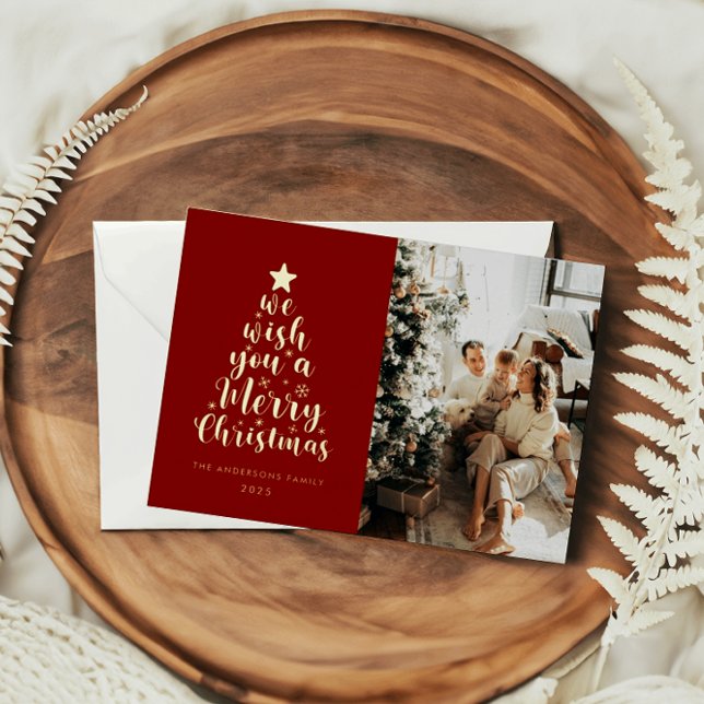 Minimal Script Red Gold Real Foil Merry Christmas  (Creator Uploaded)