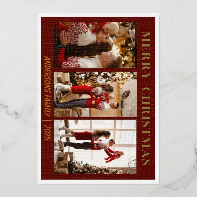 Minimal Script  Red Merry Christmas Foil card (Front)