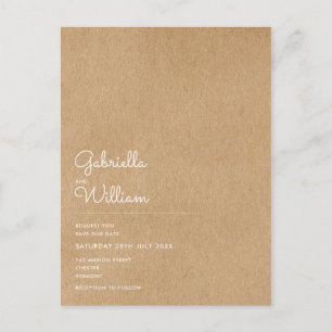 Minimal Script Rustic Kraft Save the Date Postcard