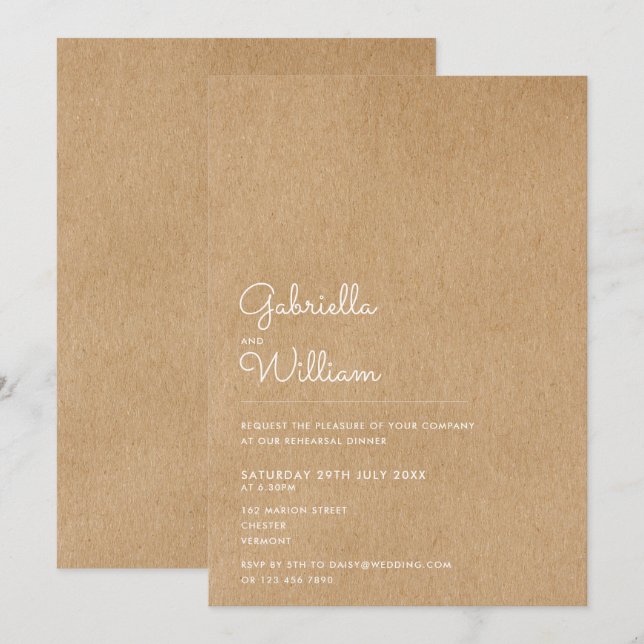 Minimal Script Rustic Rehearsal Dinner Invitation (Front/Back)