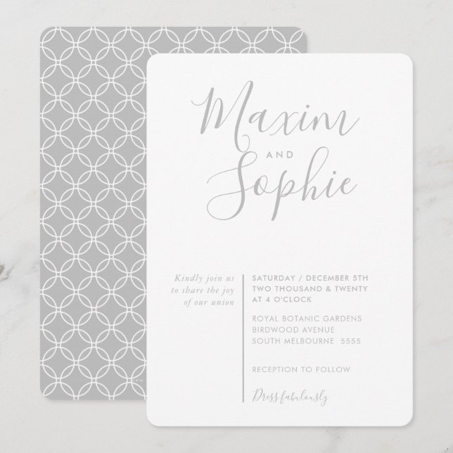 MINIMAL SCRIPT simple modern wedding plae grey Invitation (Front/Back)