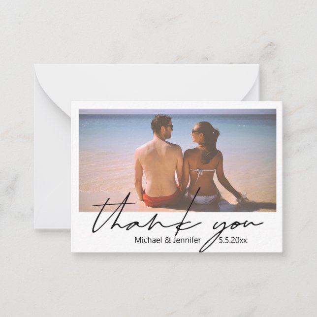 minimal script summer wedding photo thank you  card (Front)