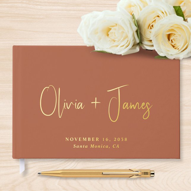 Minimal Script Terracotta Wedding Guest Book (Creator Uploaded)