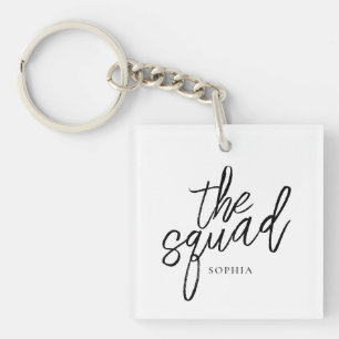 Minimal Script The Squad Bridesmaid Custom Photo Key Ring