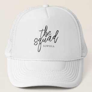 Minimal Script The Squad Bridesmaid Custom Trucker Hat