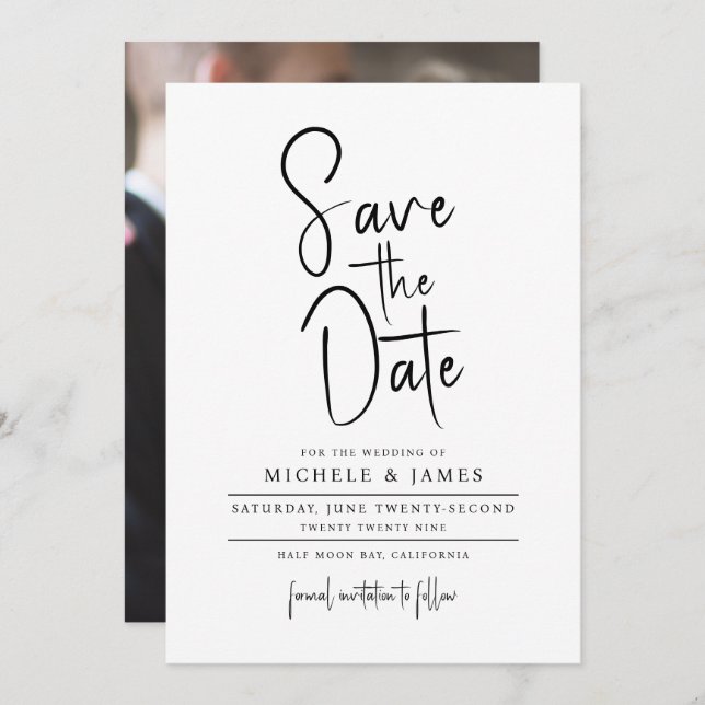 Minimal Script Typography Wedding Save the Date Invitation (Front/Back)