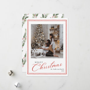 Minimal Script Vintage Merry Christmas Photo Holiday Card
