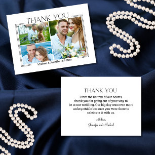 minimal script wedding 3 photos collage thank you card