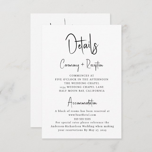 Minimal Script Wedding Details Wishing Well Enclosure Card (Front/Back)