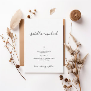 Minimal Script Wedding Invitation with Heart