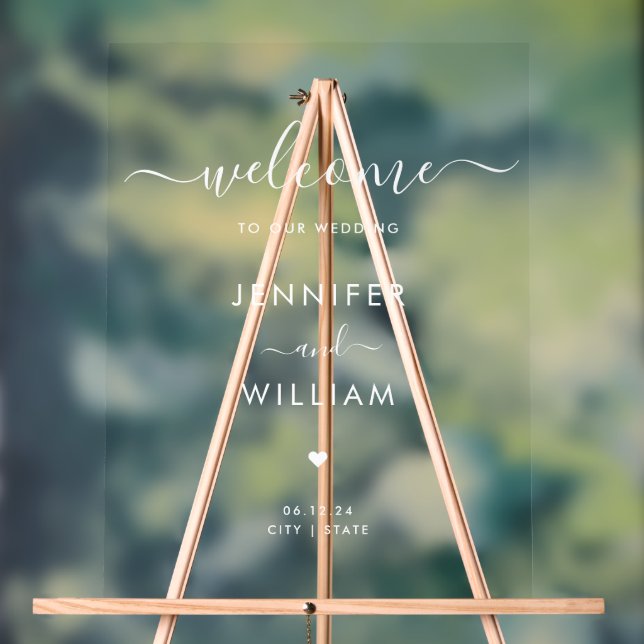 Minimal Script Wedding Party Welcome White  Acrylic Sign (Neutral)