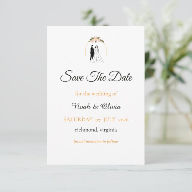 Minimal Script Wedding Save The Date Card (Standing Front)