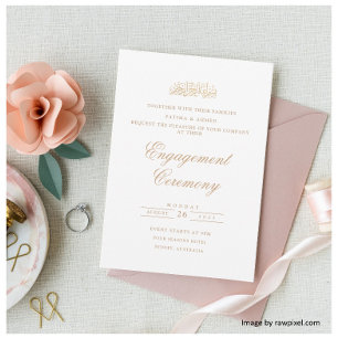 Minimal Script White Gold Muslim Engagement Party Invitation