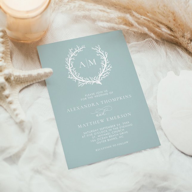 Minimal Sea Glass Nautical Coral Reef Wedding Invitation (Creator Uploaded)