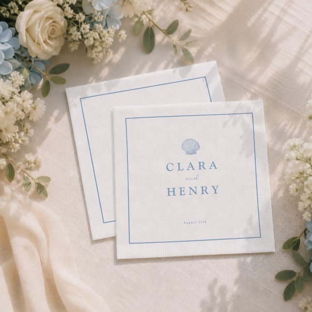 Minimal Seashell Coastal Wedding Napkins (Creator Uploaded)