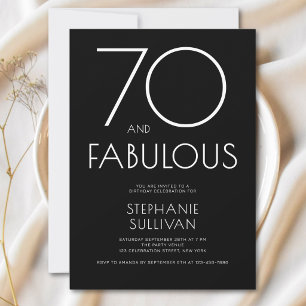 Minimal Seventy and Fabulous Birthday Party Black Invitation
