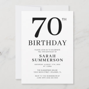 Minimal Seventy Black White 70th Birthday Invitation