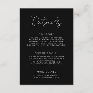 Minimal Signature Script Black Wedding Details Enclosure Card