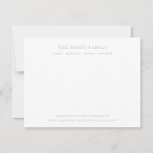 Minimal Silver Grey Family Name Stationery Card