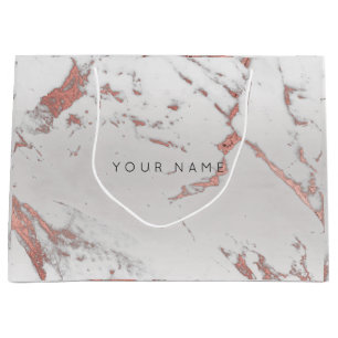 Minimal Silver Grey Marble Metallic Pink Rose Large Gift Bag