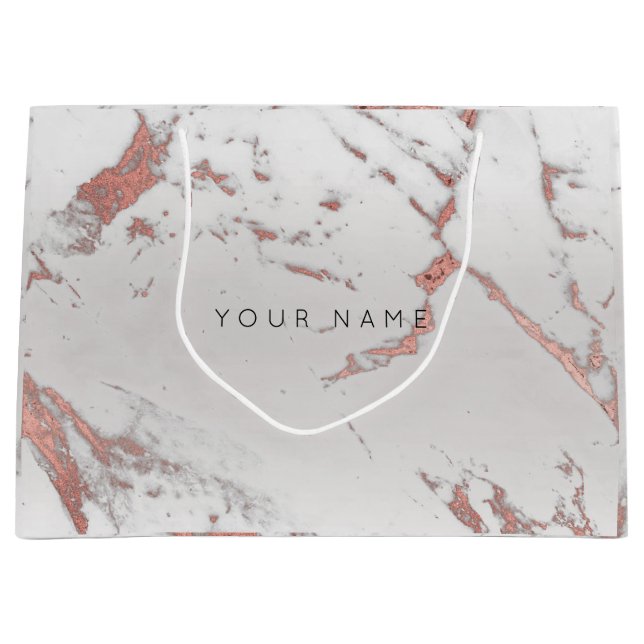 Minimal Silver Grey Marble Metallic Pink Rose Large Gift Bag (Front)