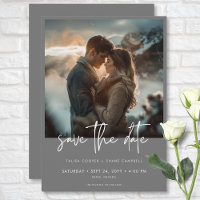 Minimal Silver Grey Modern Photo Wedding