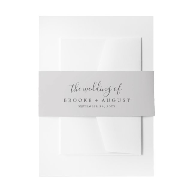 Minimal Silver Grey Wedding Invitation Belly Band (Front Example)