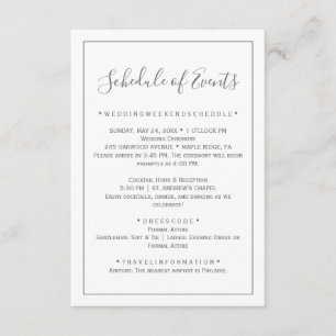 Minimal Silver Wedding Schedule Card