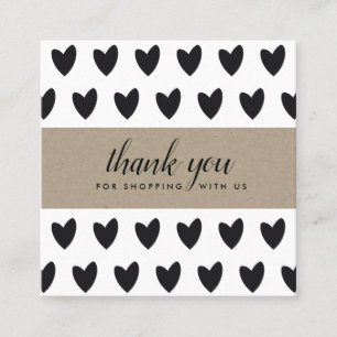 MINIMAL SIMPLE BLACK KRAFT HEART THANK YOU LOGO SQUARE BUSINESS CARD