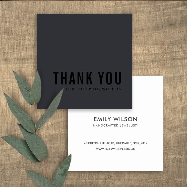 MINIMAL SIMPLE BLACK THANK YOU LOGO SHOPPING SQUARE BUSINESS CARD (Creator Uploaded)