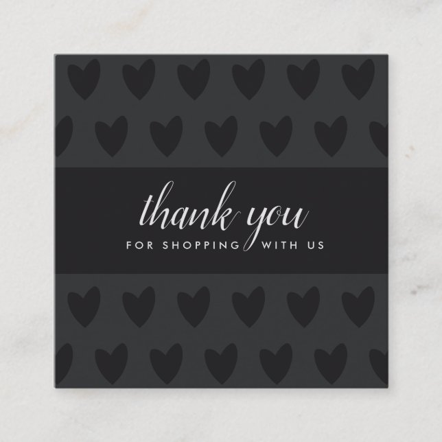 MINIMAL SIMPLE BLACK WHITE HEART THANK YOU LOGO SQUARE BUSINESS CARD (Front)