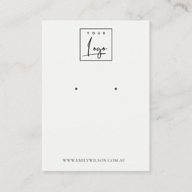 Minimal Simple Black White Logo Earring Display Business Card (Front)