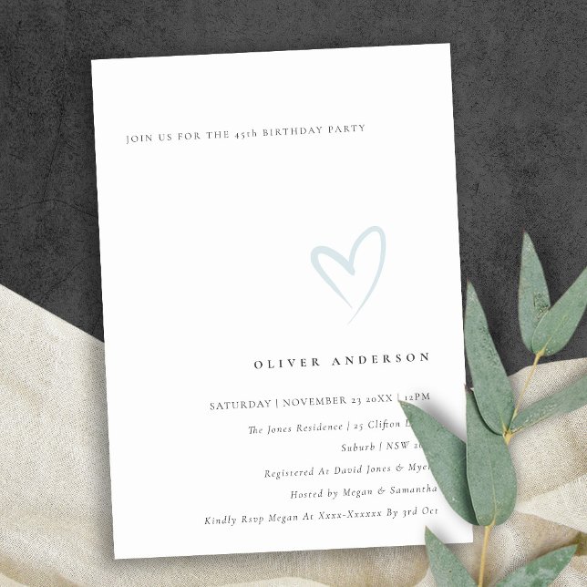 Minimal Simple Blue Heart Any Age Birthday Invite (Creator Uploaded)