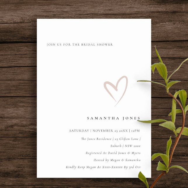 Minimal Simple Blush Heart Bridal Shower Invite (Creator Uploaded)
