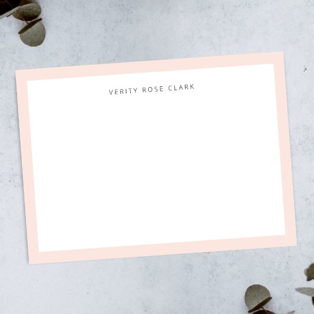 Minimal Simple Blush Pink Feminine Monogram Card (Elegant blush pink border note card by Guava - modern, feminine, and easily customizable.)