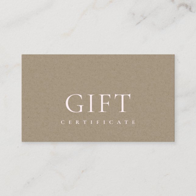 Minimal Simple Blush Pink Kraft Gift Certificate (Front)