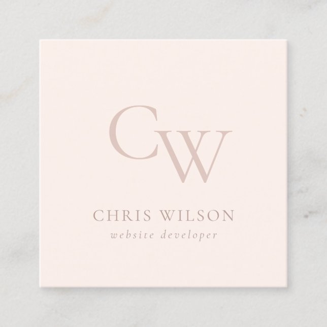 Minimal Simple Blush Pink Monogram Initial Square Business Card (Front)