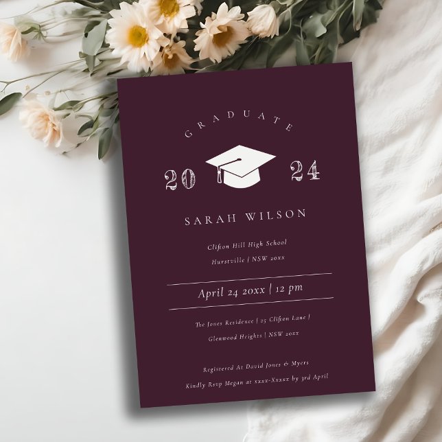 Minimal Simple Burgundy Wine Graduation Party Invitation (Creator Uploaded)